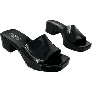 VTG y2k Women's Black Mad Love Marni Jelly Slide Slip On Mule Block Heels Sz 6M